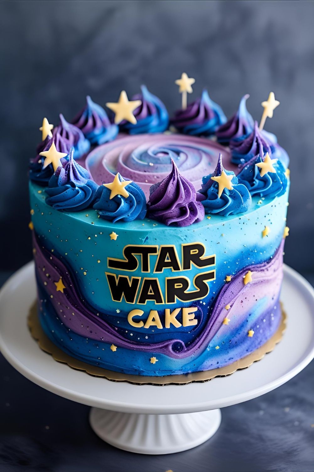 Galaxy swirl Star Wars cake with fondant stars